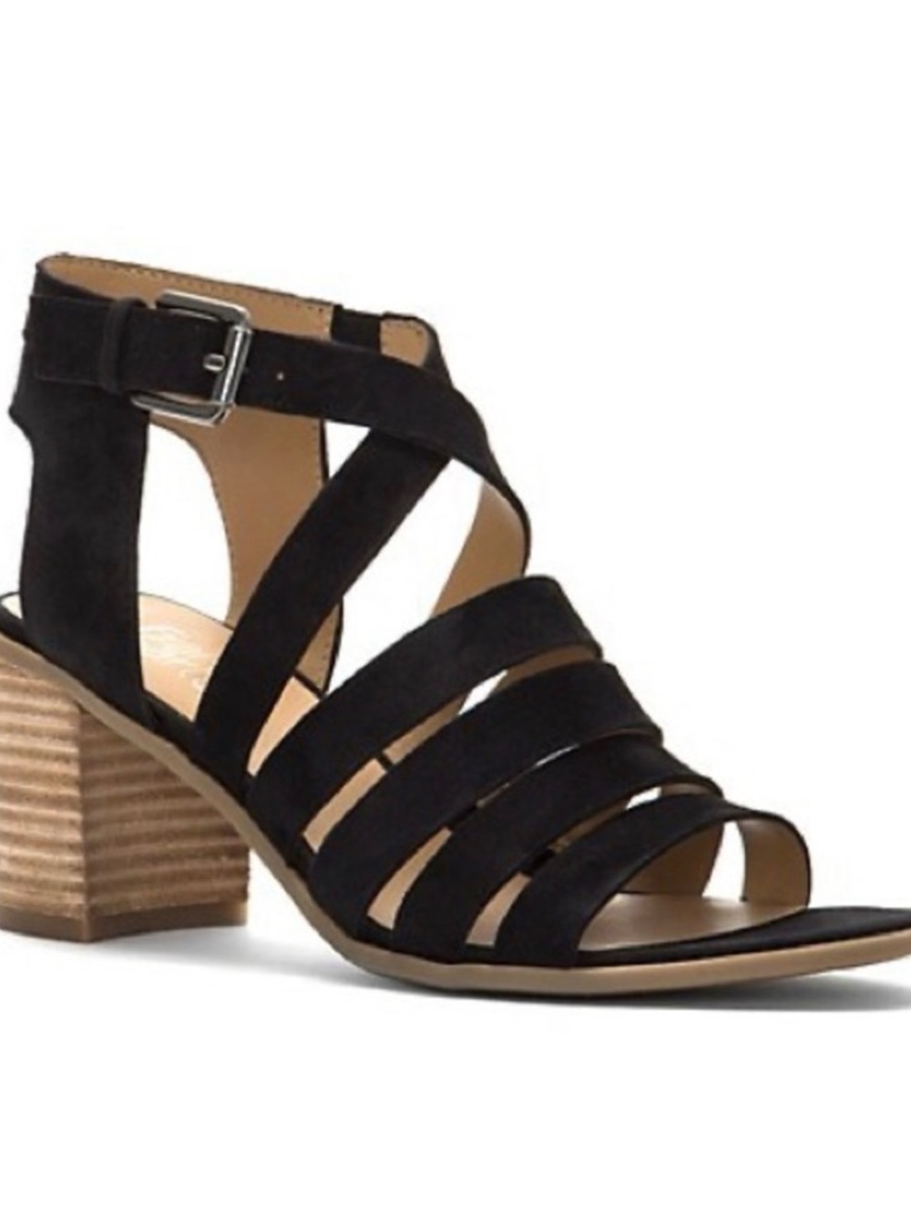 Franco Sarto Hamlet Black Suede Strappy Block Heel Sandals